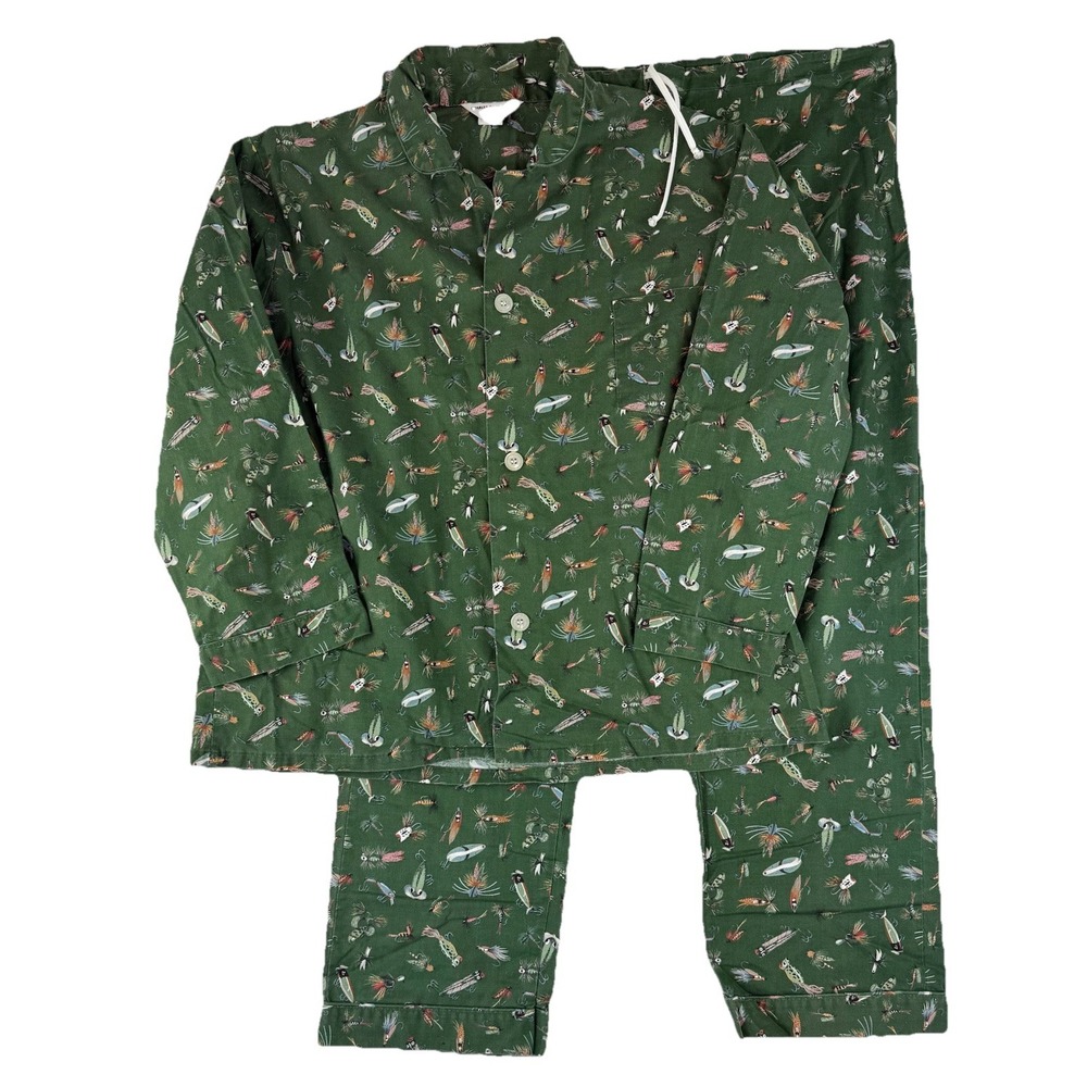 Vintage Charles Goodnight  Men's Large Two Piece Pajamas Fishing Theme Lures USA